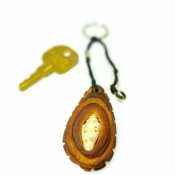 Wooden Keychain Handmade Key Chain Holder w/Shell Key Ring Keyring Gift Unique - Picture 6 of 12